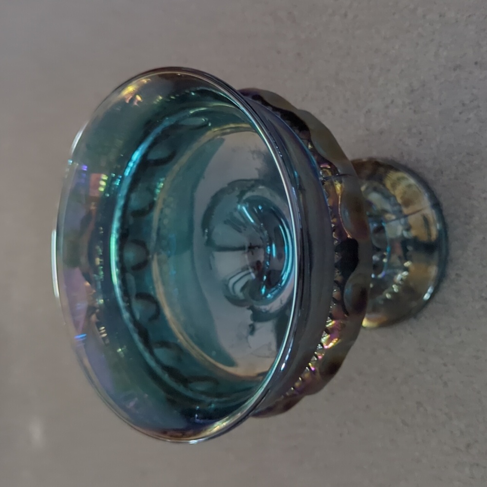 Vintage Blue iridescent carnival glass compote